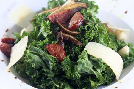 raw kale with shiitake mushrooms