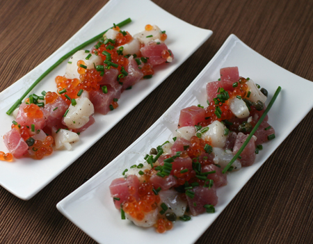 Tuna And Scallop Sashimi (crudo) With Salmon Caviar