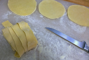 cut duck egg pasta
