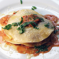 roasted tomatoes with duck egg pasta