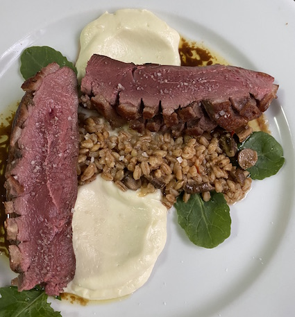 Seared Duck Breast with Farro and Cauliflower Puree